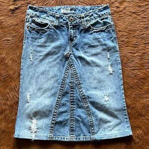 Aeropostale Distressed Blue Denim Pencil Skirt